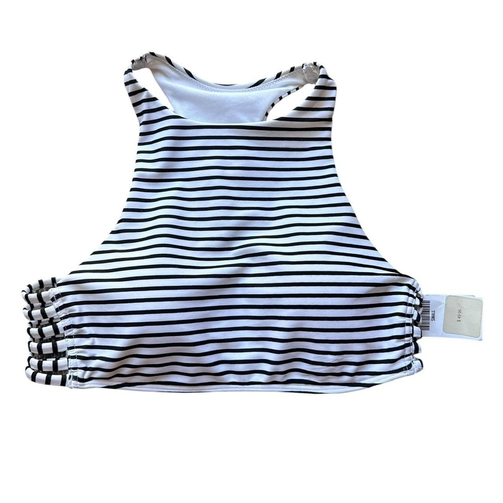 Hollister black and white striped racerback crop top swim Size S